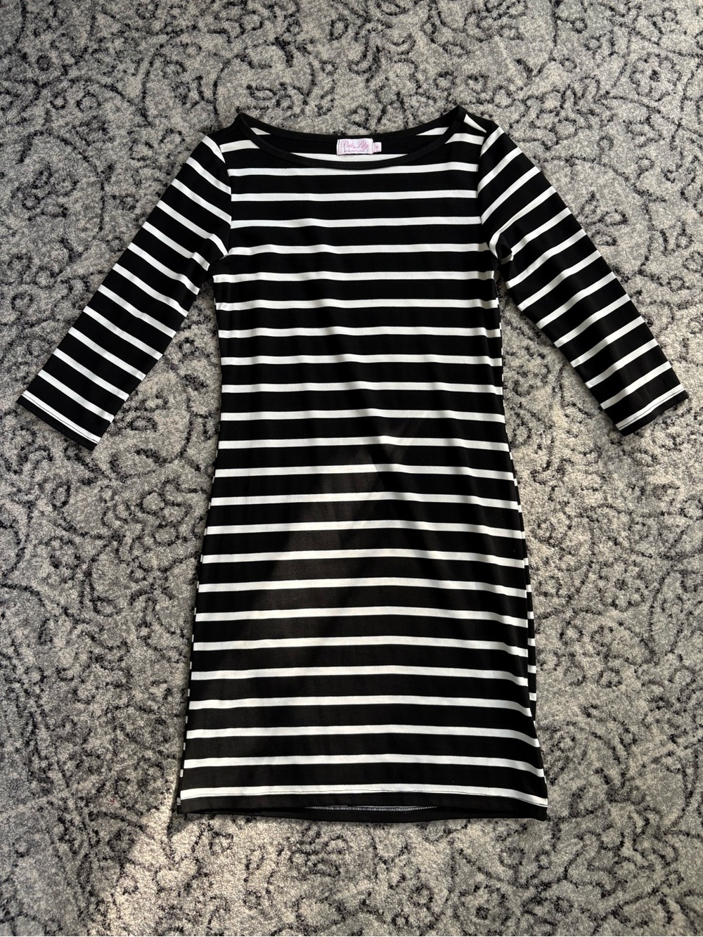Pink Lily Black and White Striped Cotton Dress
